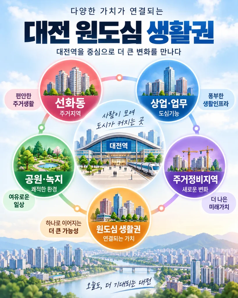 대전역과 선화동 원도심 생활권 개념도