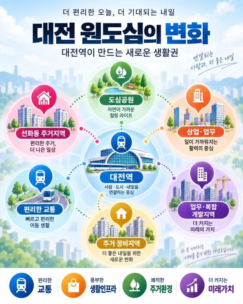 힐스테이트 선화 더와이즈를 살펴볼 때는 단지 자체뿐 아니라 선화동과 대전역을 연결하는 원도심 전체의 변화도 함께 확인하는 것이 좋습니다.